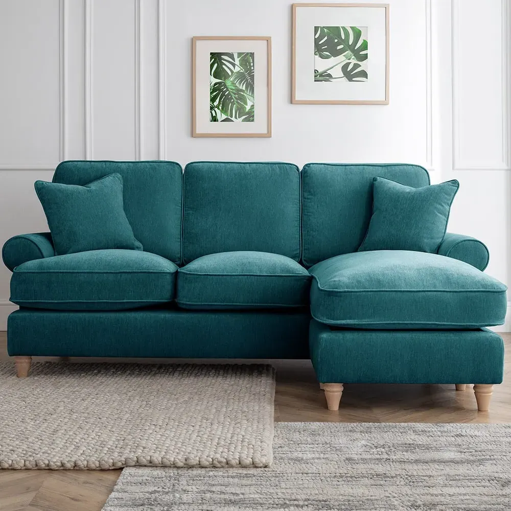 Victoria 3-Seater Left Hand Chaise Sofa - Green