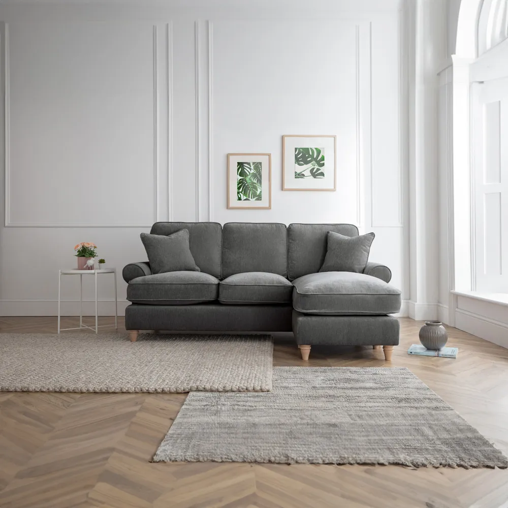 Victoria 3-Seater Right Hand Chaise Sofa - Charcoal