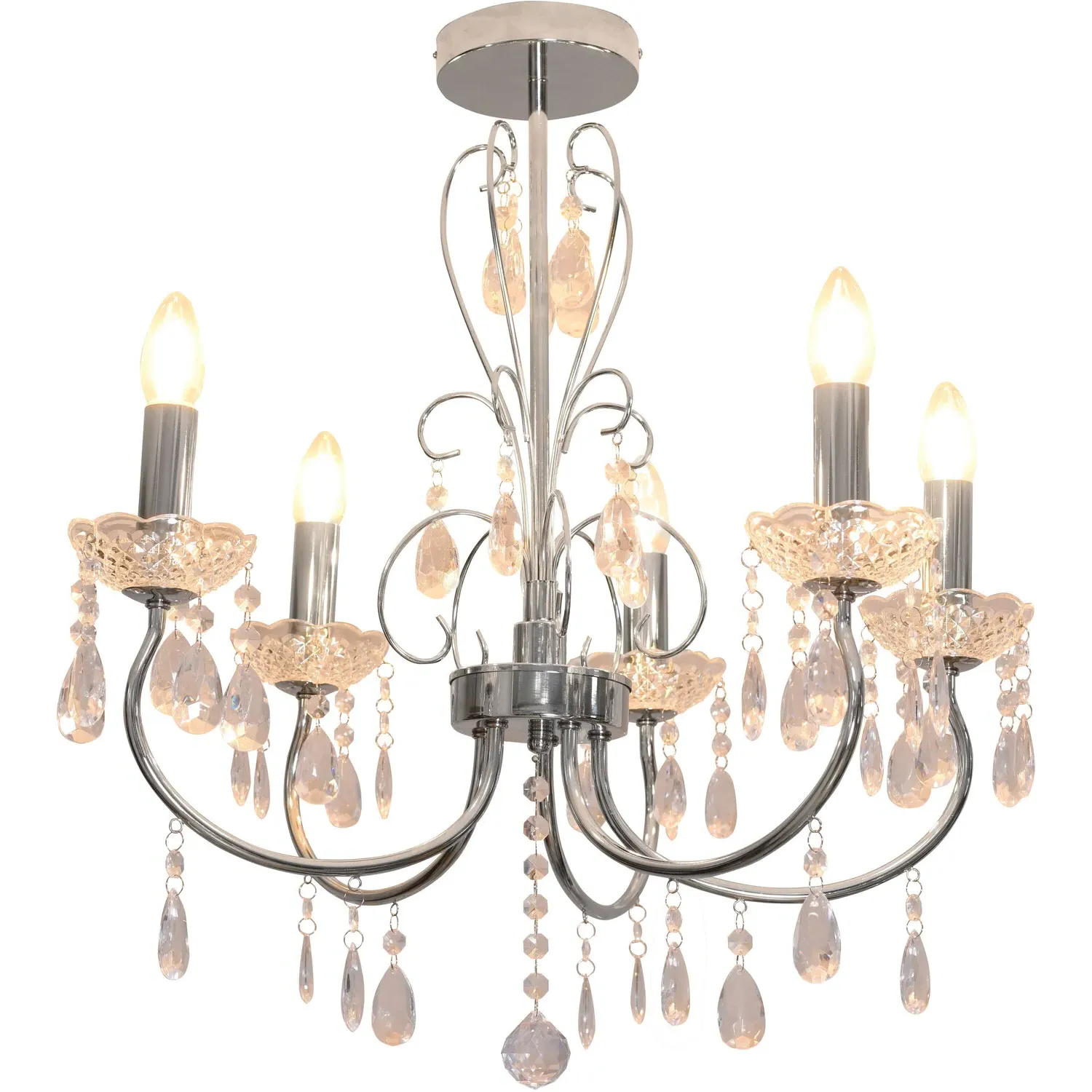 Victoria 5 Light Chandelier - Chrome, Crystal