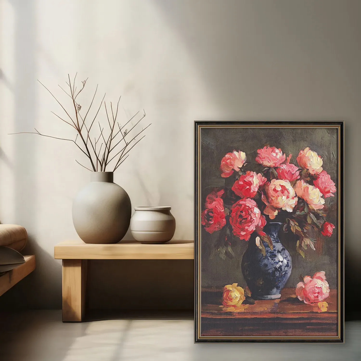 Vintage Floral Framed Wall Art - Pink