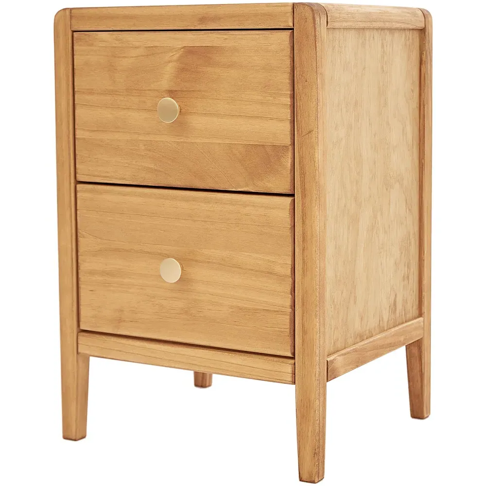 Vito 2 Drawer Bedside Table - Waxed, Pine Wood