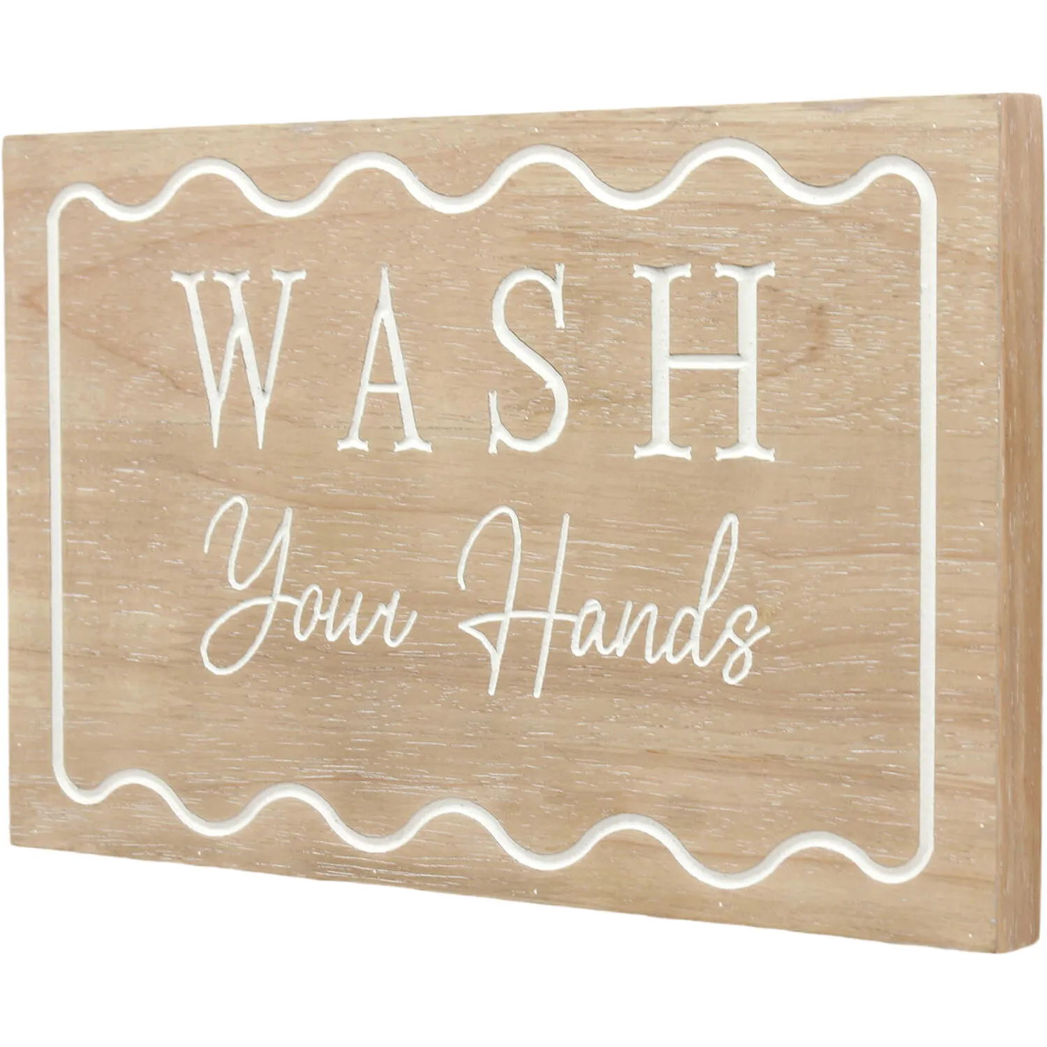 Wash Your Hands Etched Wood Effect Wall Plaque - White