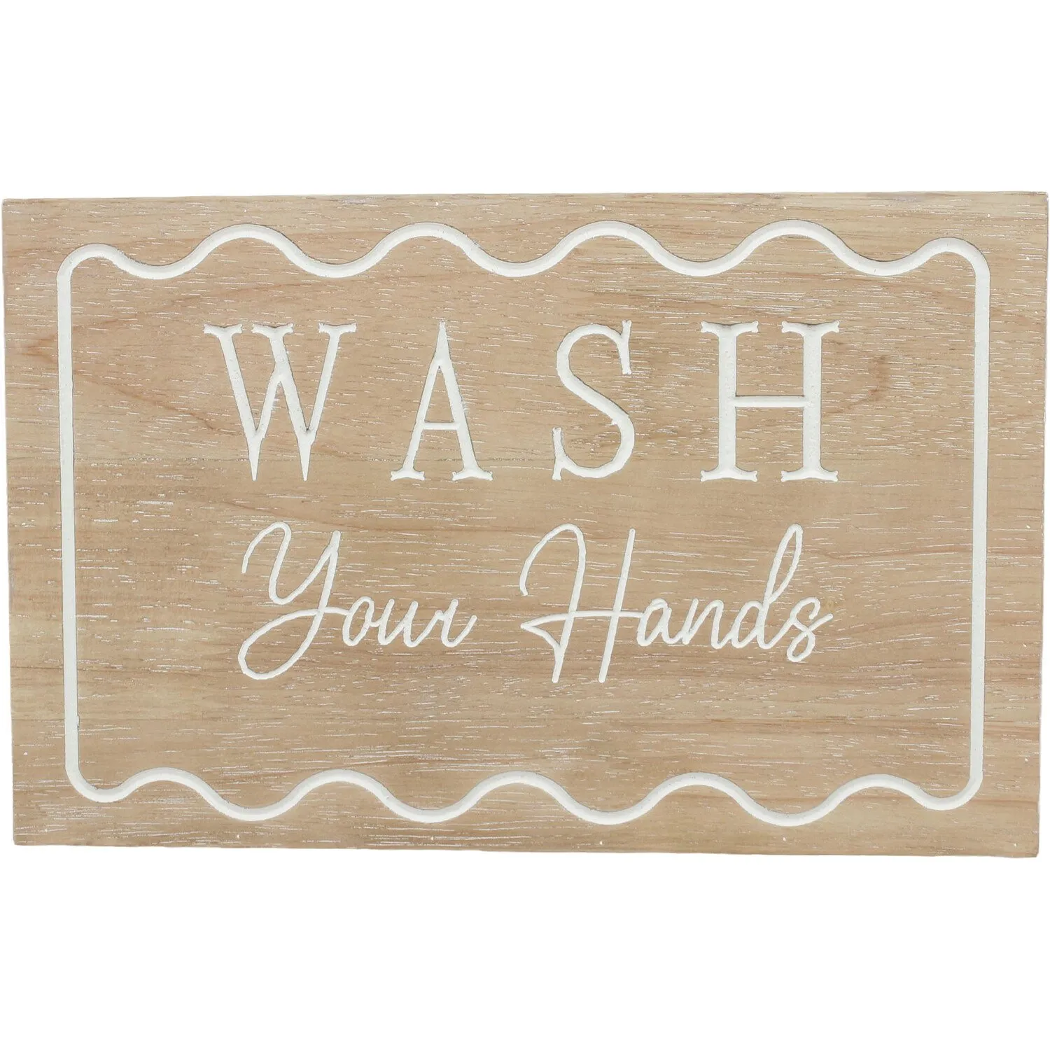 Wash Your Hands Etched Wood Effect Wall Plaque - White image