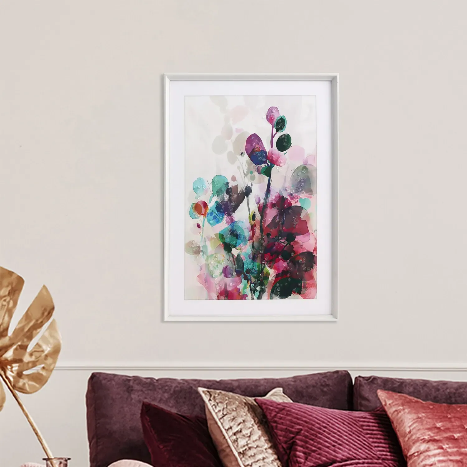 Watercolour Bloom Embellished Framed Art - Multicolour