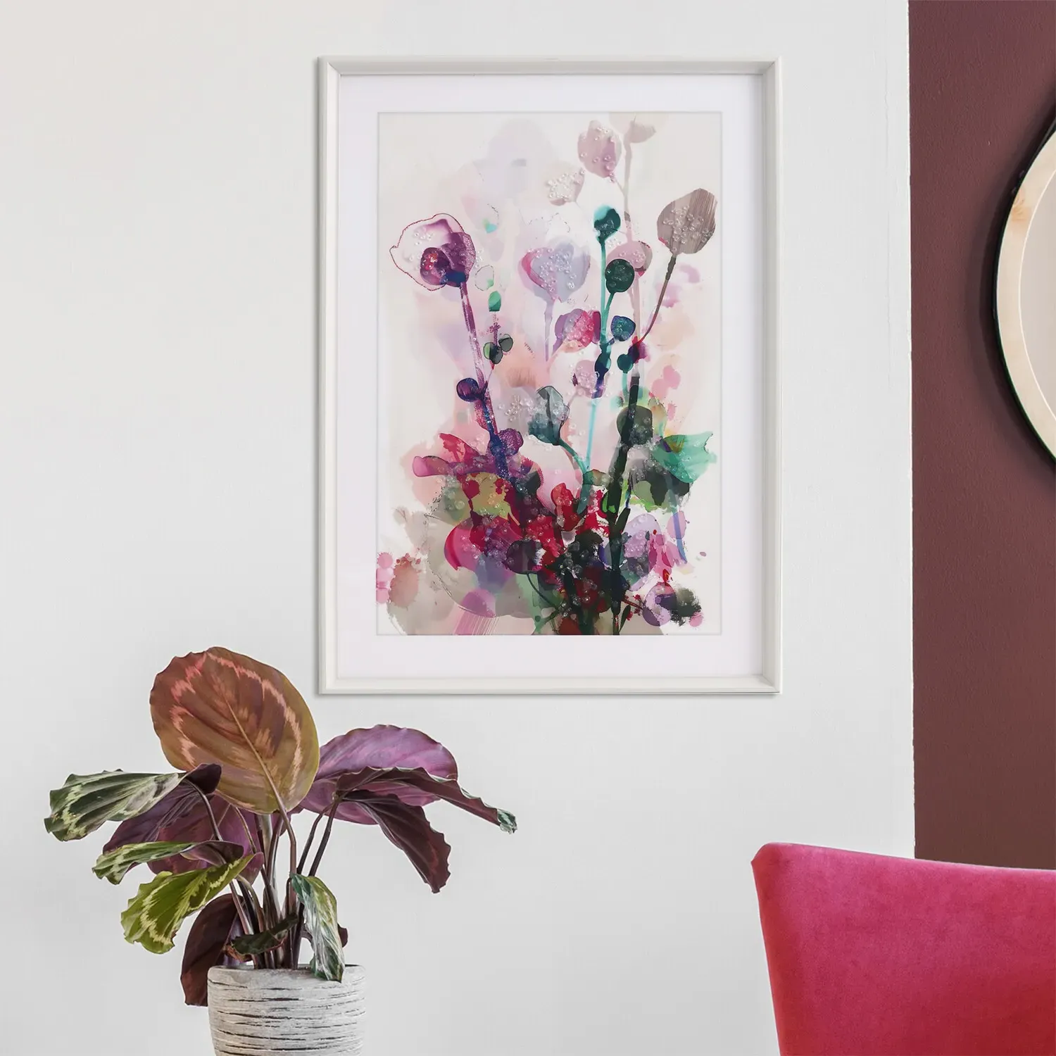 Watercolour Bloom Embellished Framed Art - Multicolour