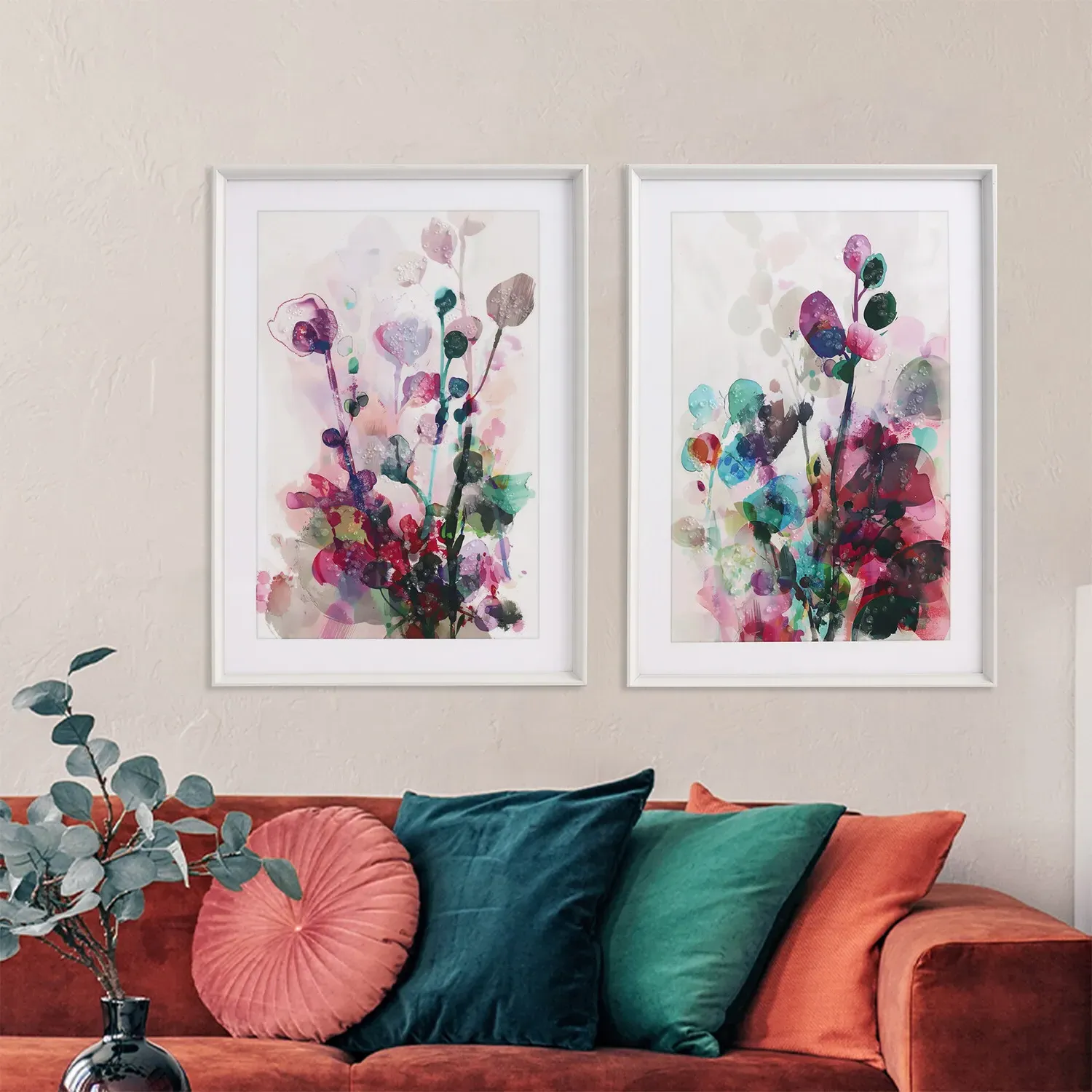 Watercolour Bloom Embellished Framed Art - Multicolour