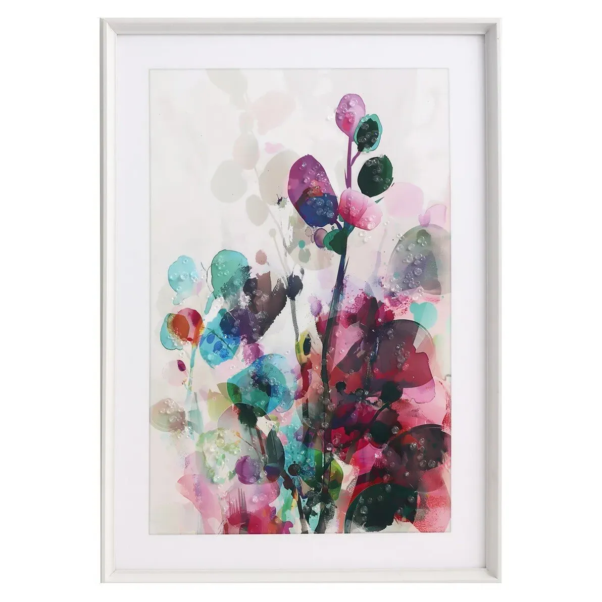 Watercolour Bloom Embellished Framed Art - Multicolour