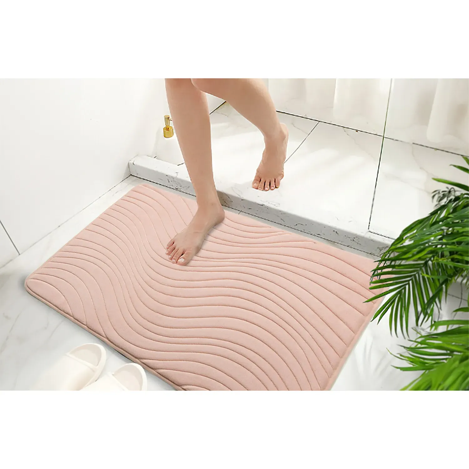 Wave Memory Foam Bath Mat - Blush
