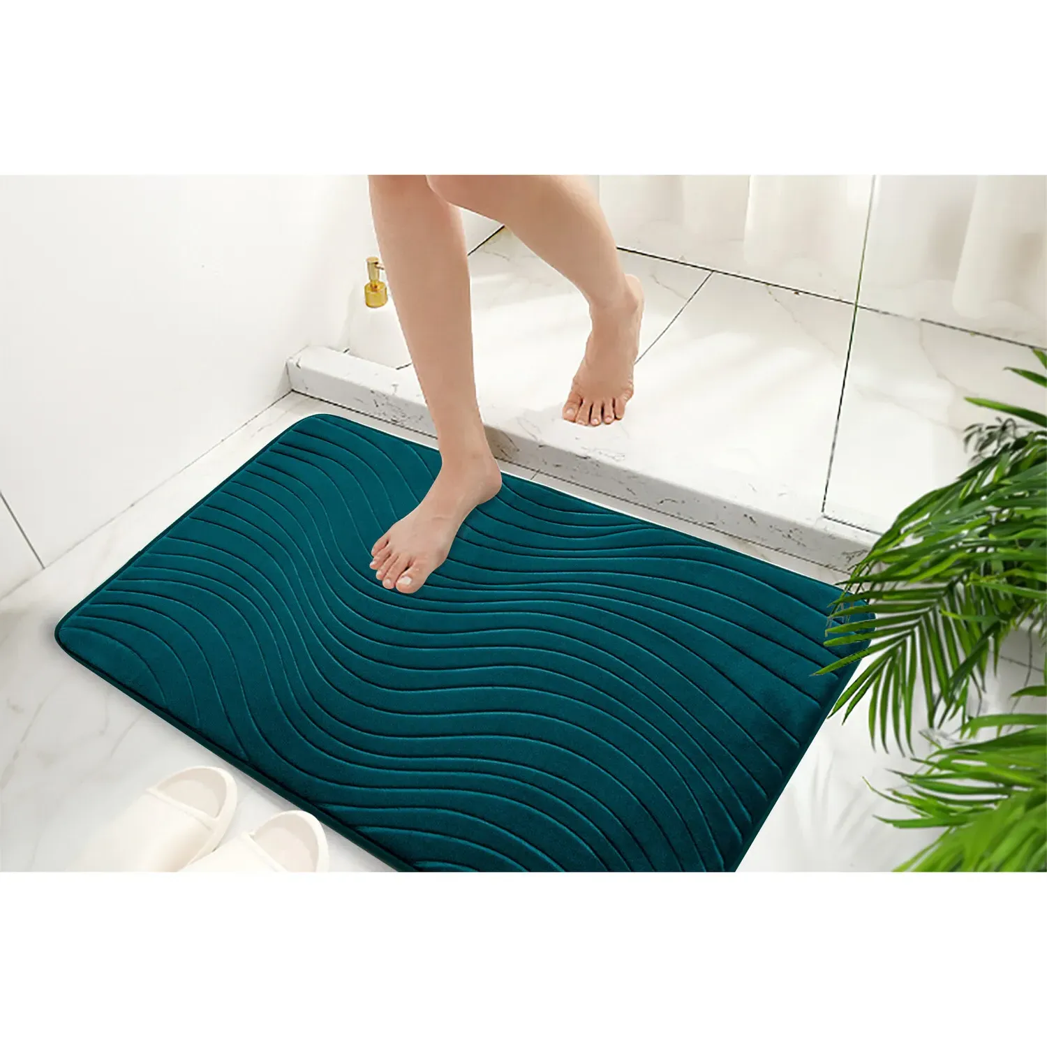 Wave Memory Foam Bath Mat - Teal
