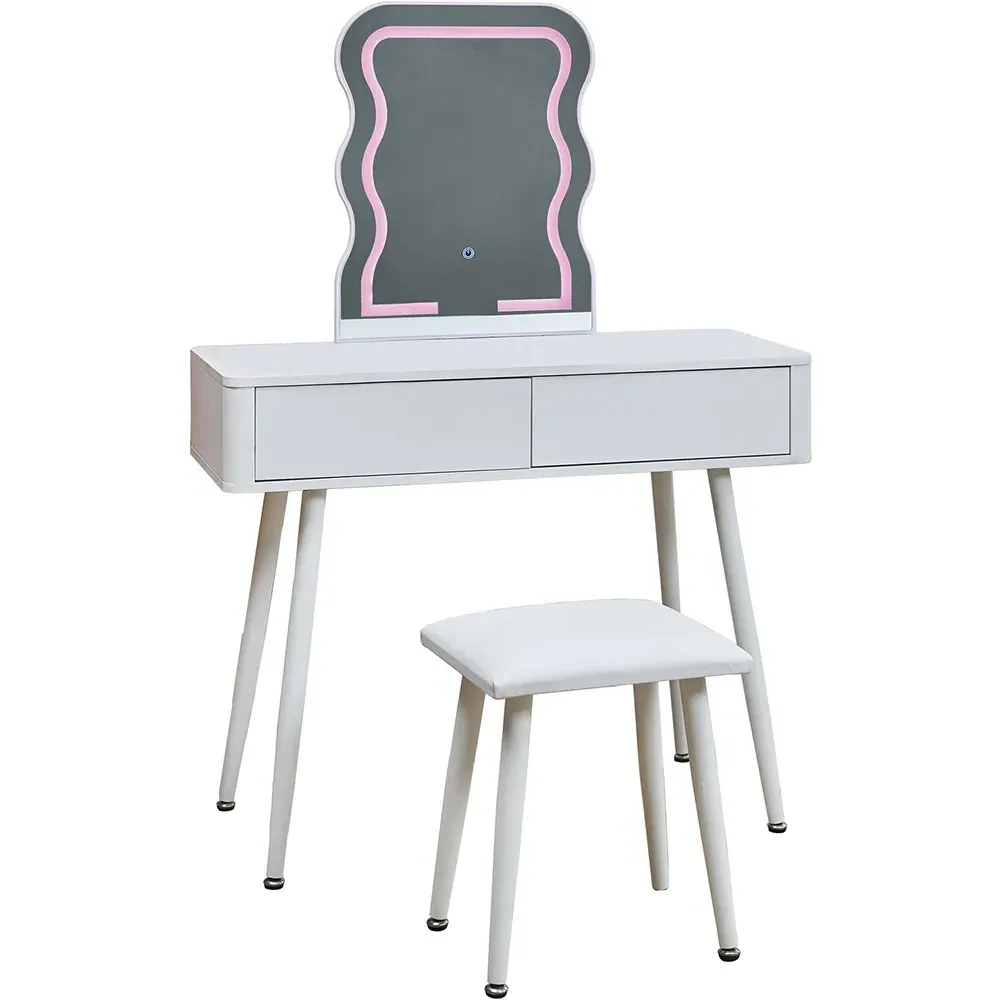 Wavey LED Dressing Table and Stool - White