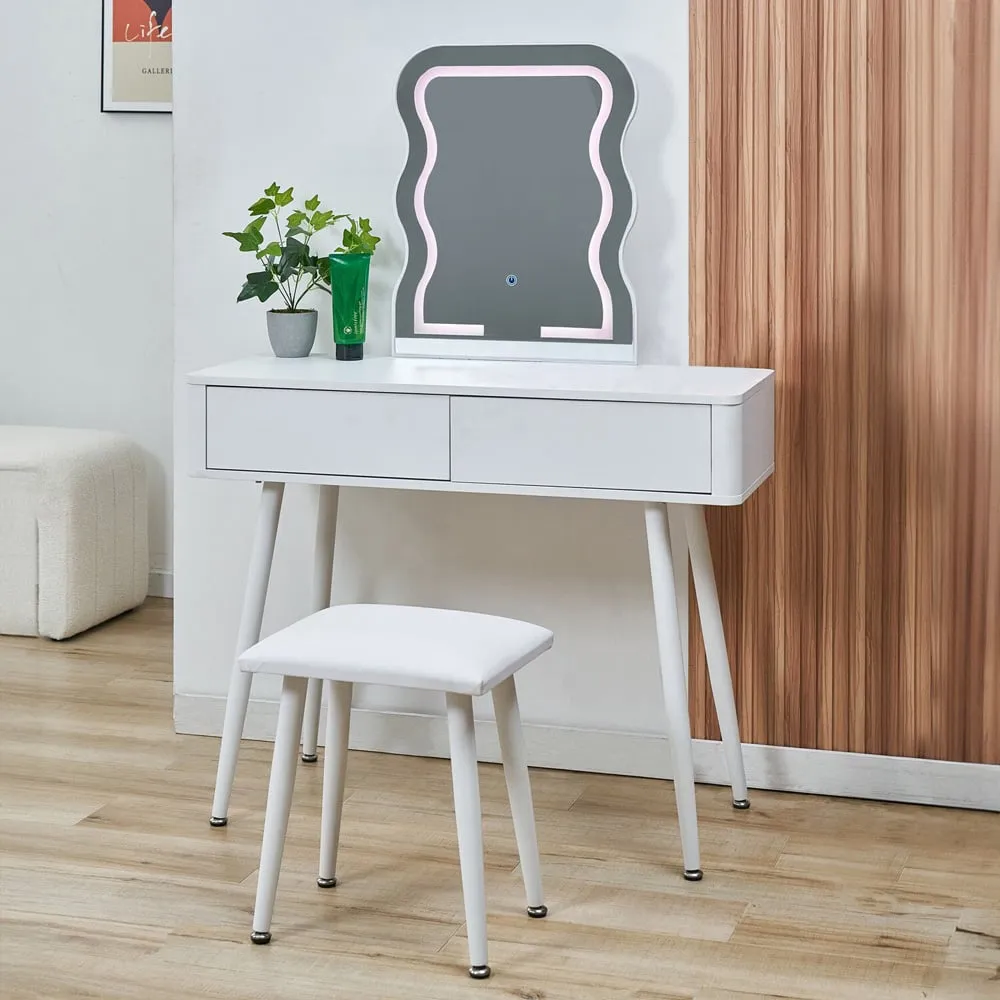Wavey LED Dressing Table and Stool - White