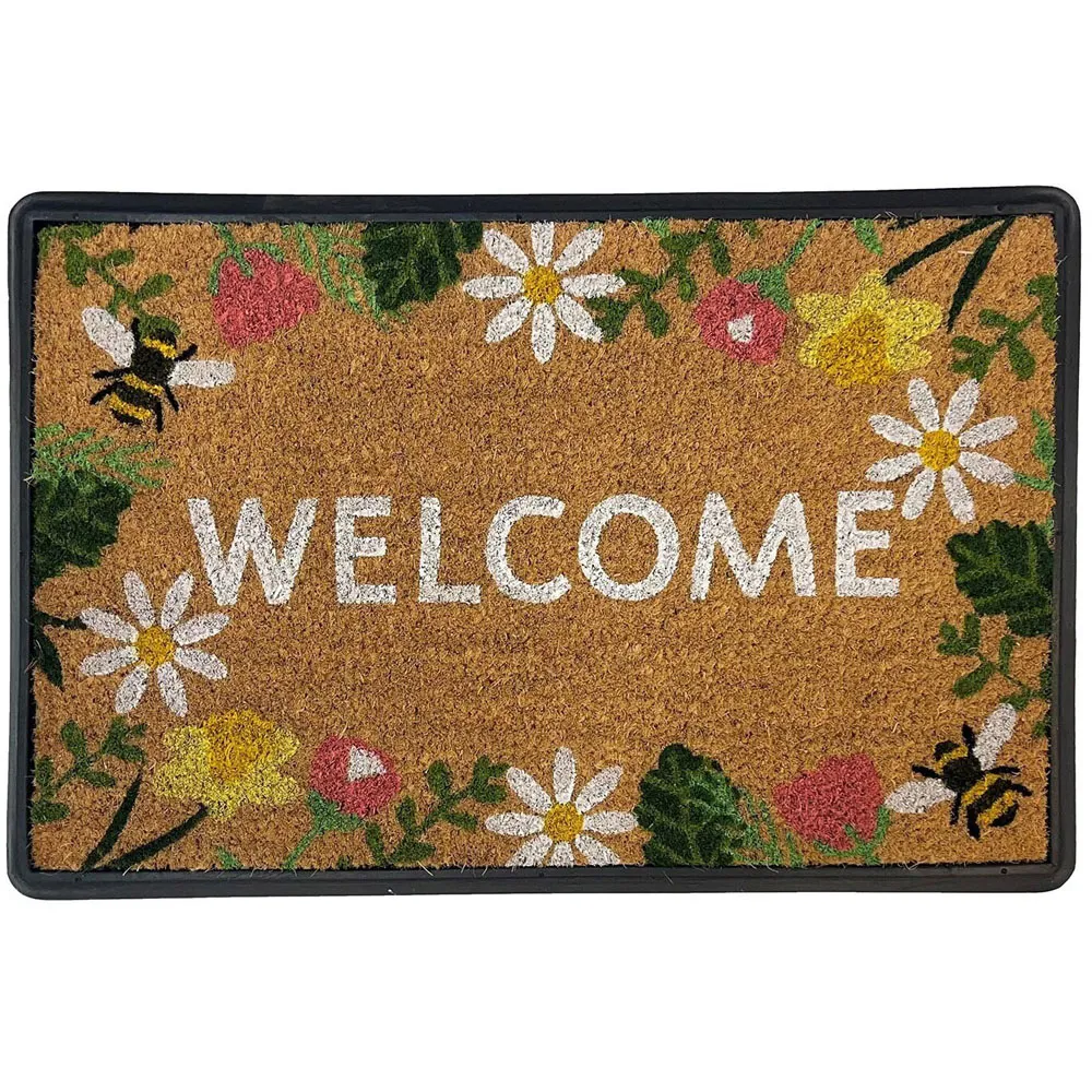 Welcome Border Coir Tray Mat - Brown