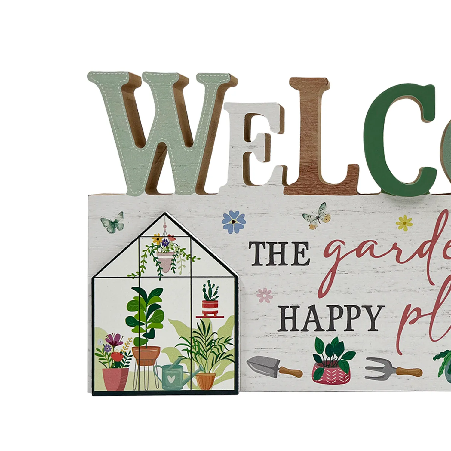 Welcome Garden Happy Place Sign - White