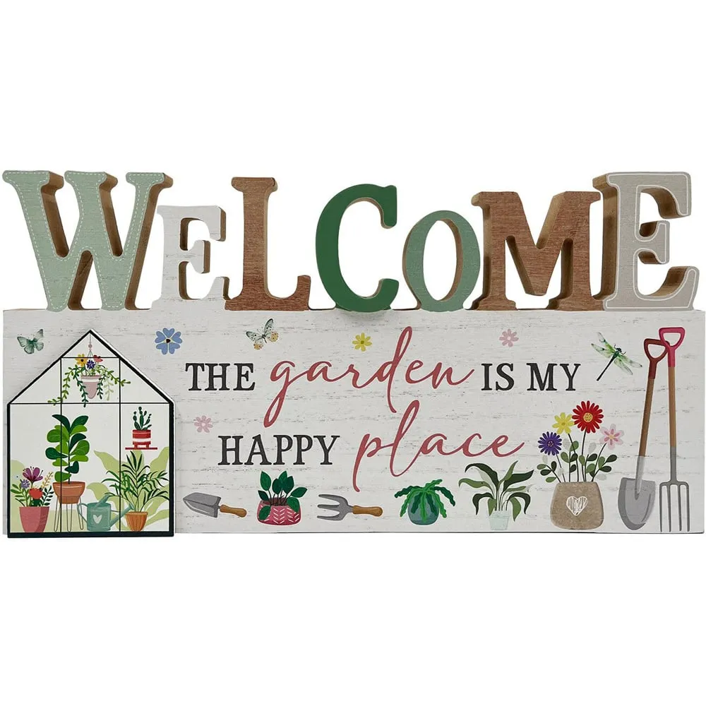 Welcome Garden Happy Place Sign - White image