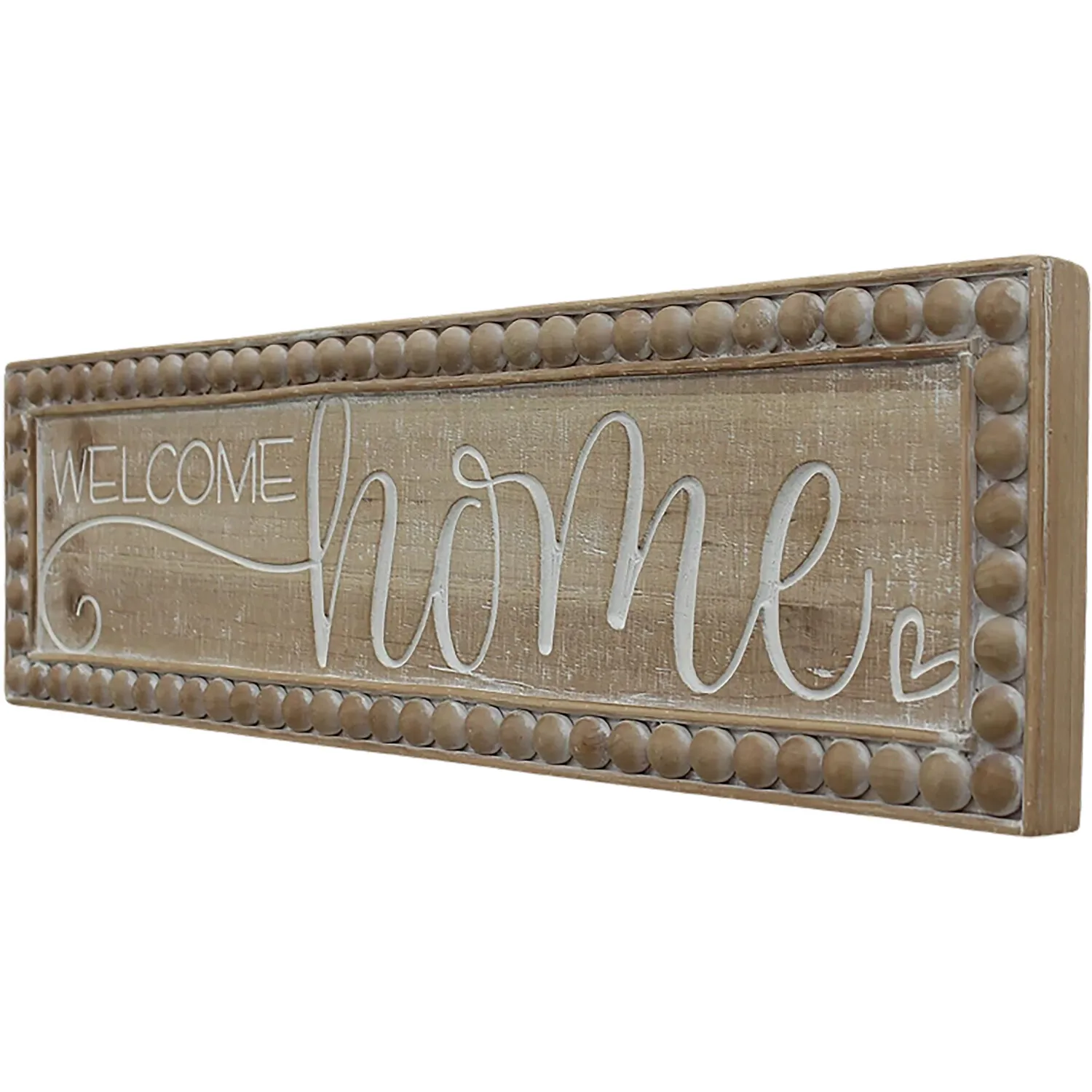 Welcome Home Beaded Wooden Plaque - Brown