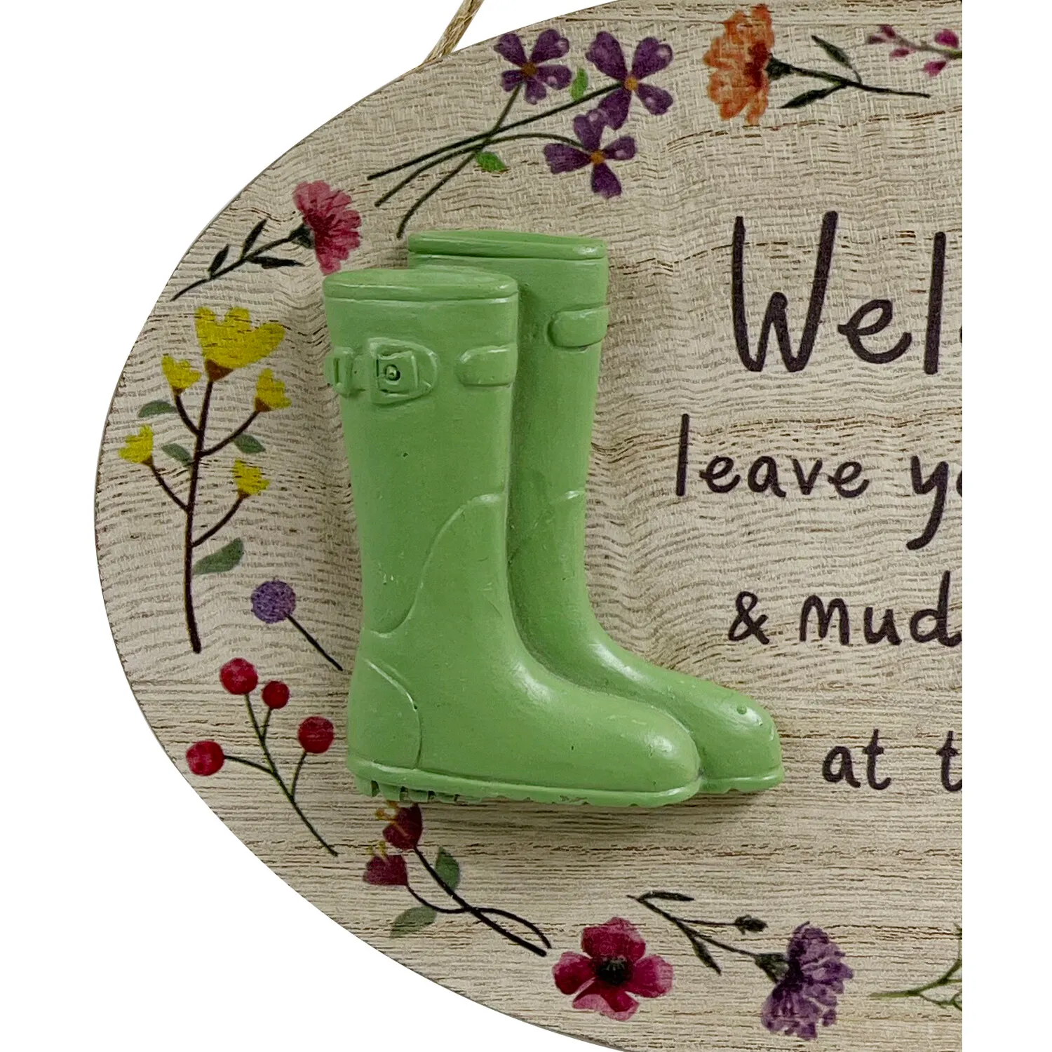 Welcome Muddy Boots Hanging Plaque - Natural