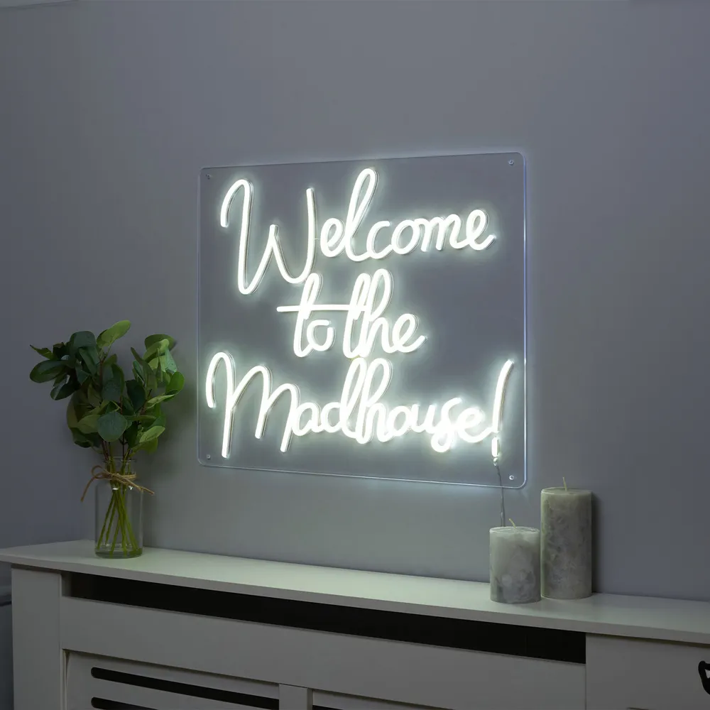 Welcome to the Madhouse LED Neon Sign Light - White