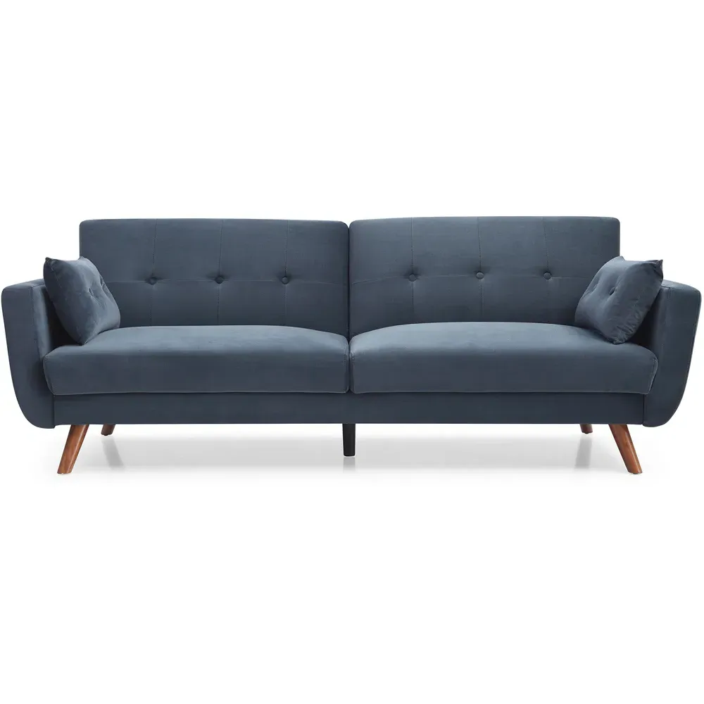 Weston 2-Seater Sofa Bed with Button Detail - Blue, Velvet