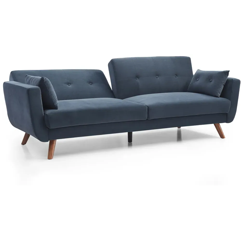 Weston 2-Seater Sofa Bed with Button Detail - Blue, Velvet