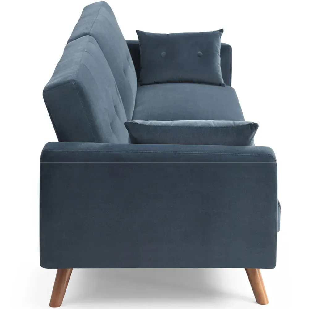 Weston 2-Seater Sofa Bed with Button Detail - Blue, Velvet