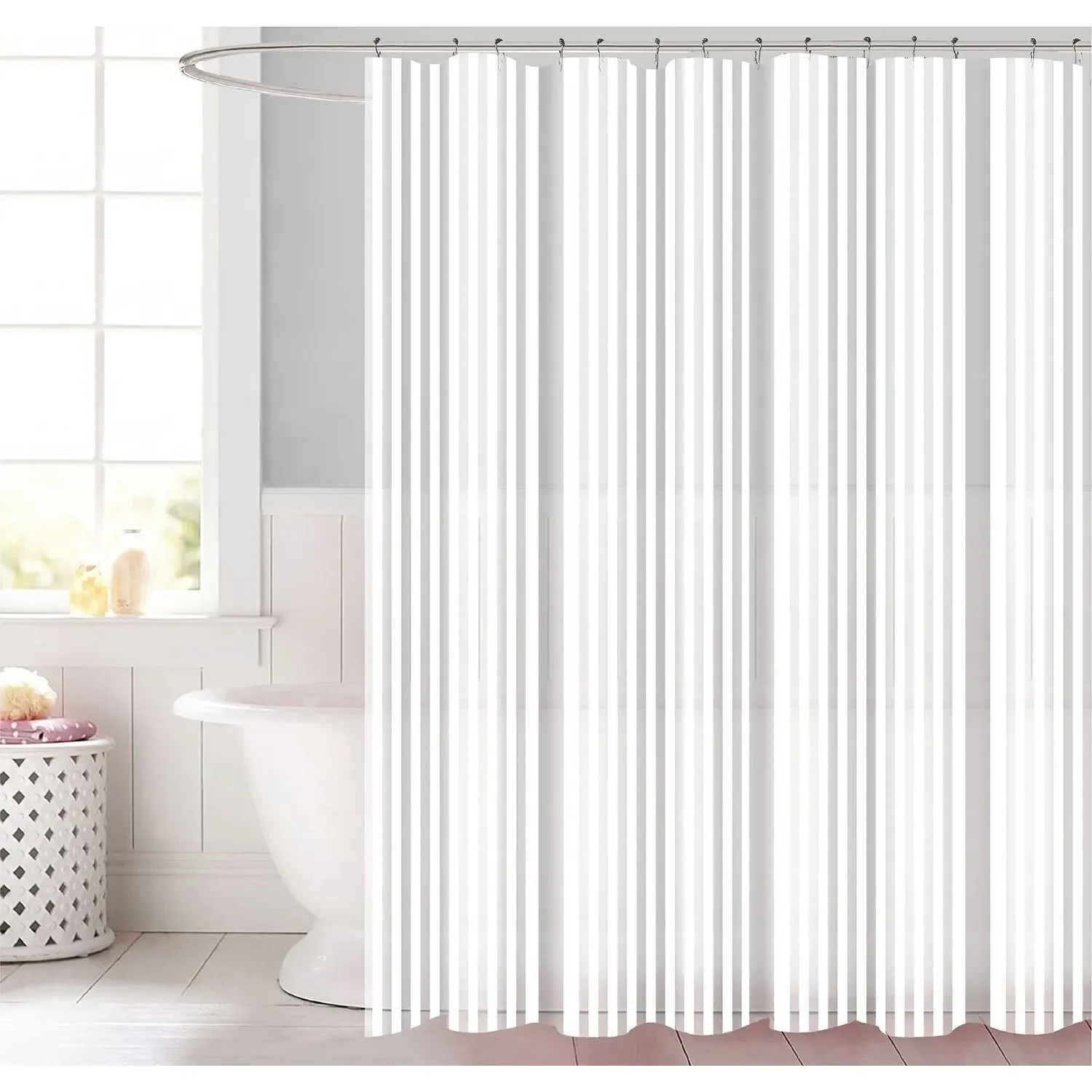White Stripe PEVA Shower Curtain 180cm - White