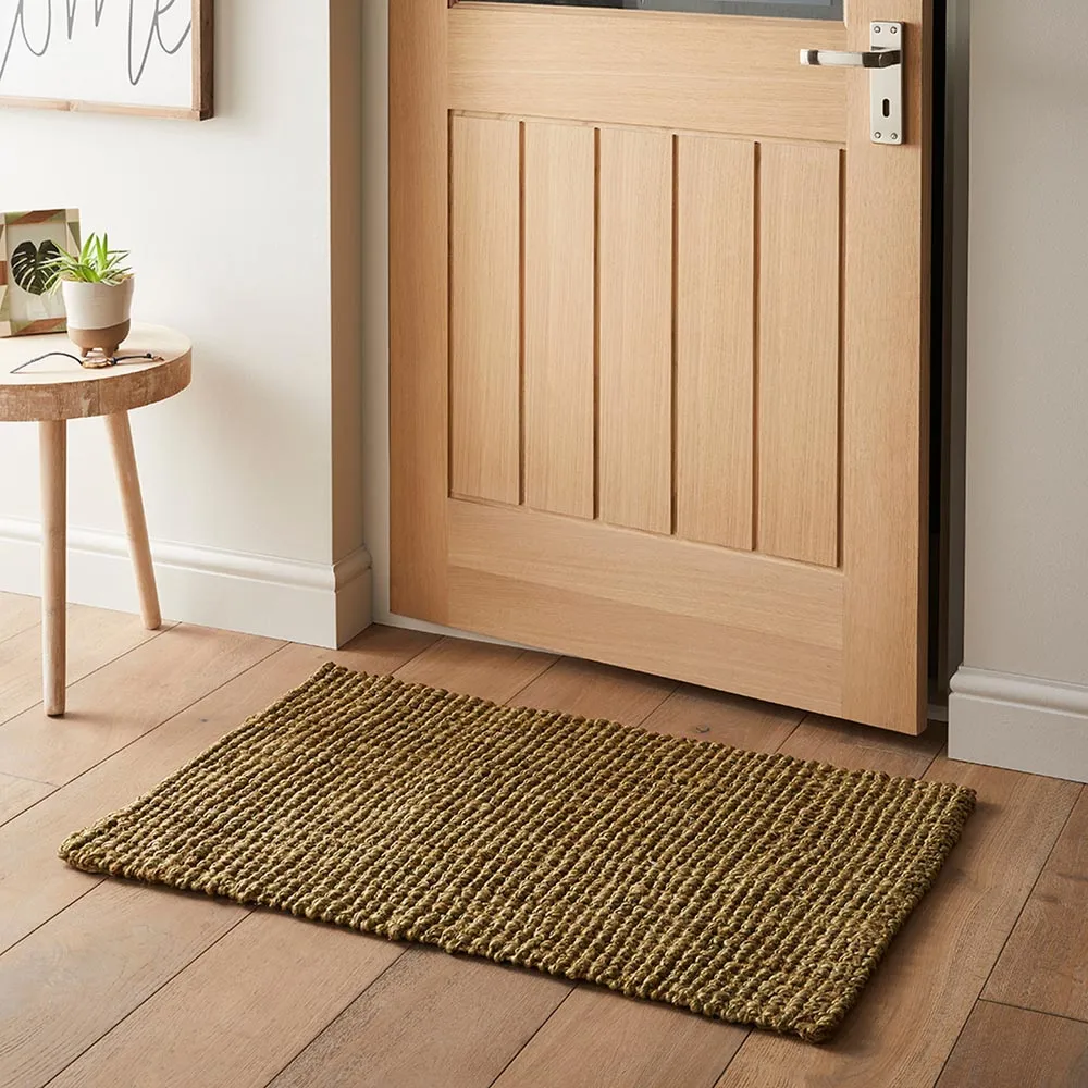 Whitefield Handwoven Jute Boucle Doormat - Olive Green
