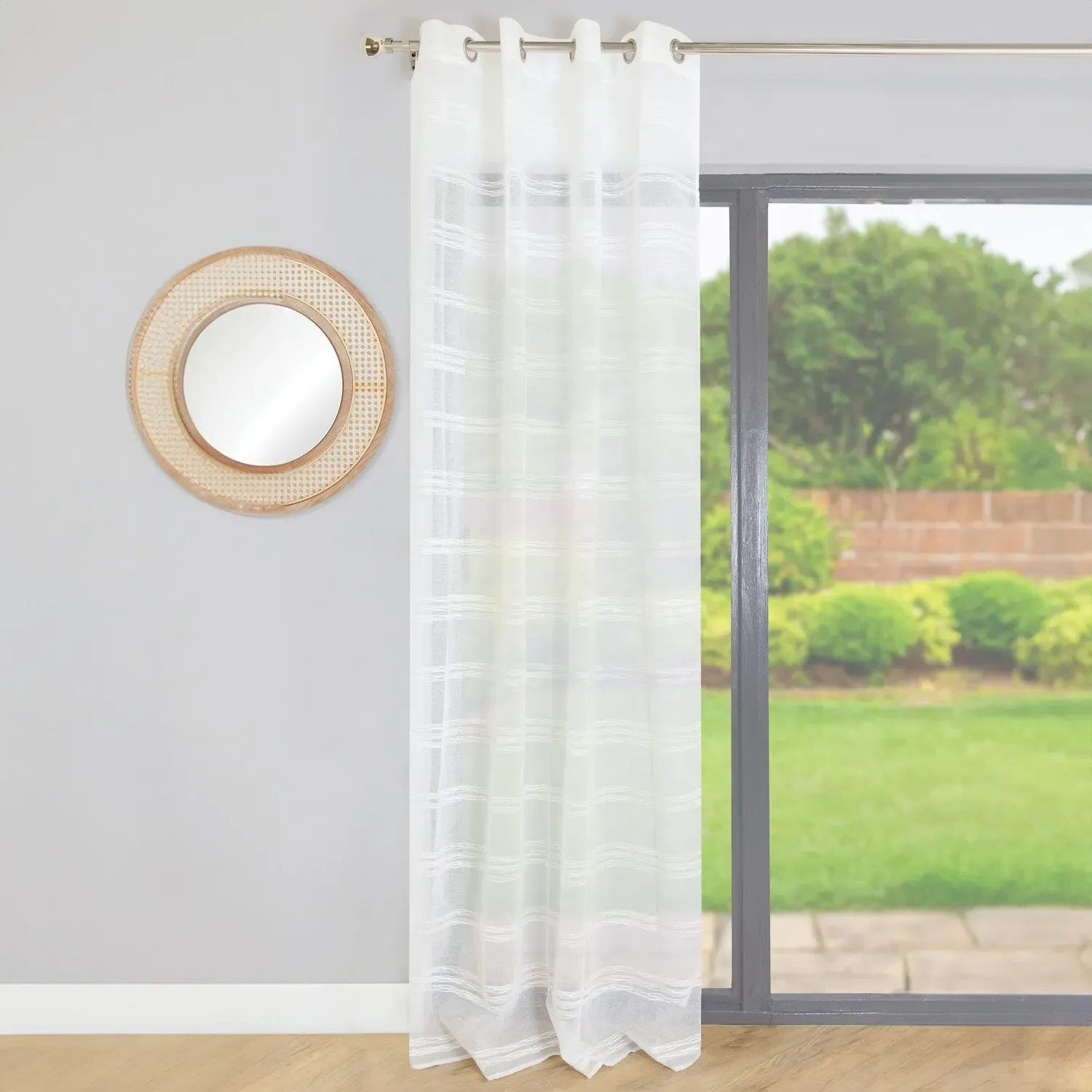 Whitstable Tufted Stripe Voile Curtain - White image