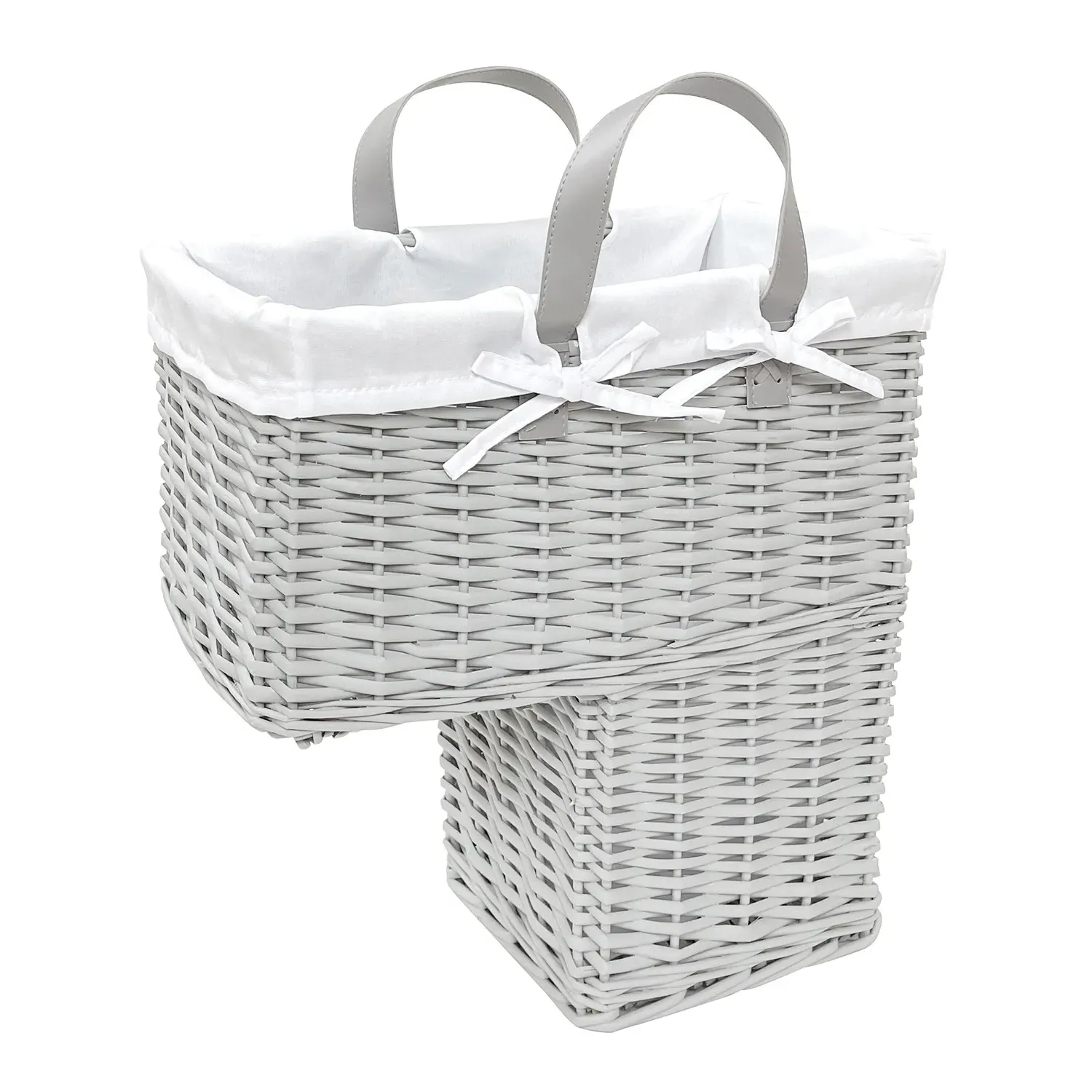 Wicker Style Stair Basket with Handle - Grey