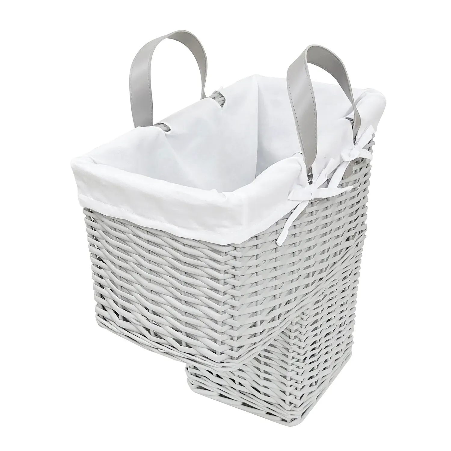 Wicker Style Stair Basket with Handle - Grey
