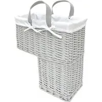 Wicker Style Stair Basket with Handle - Grey