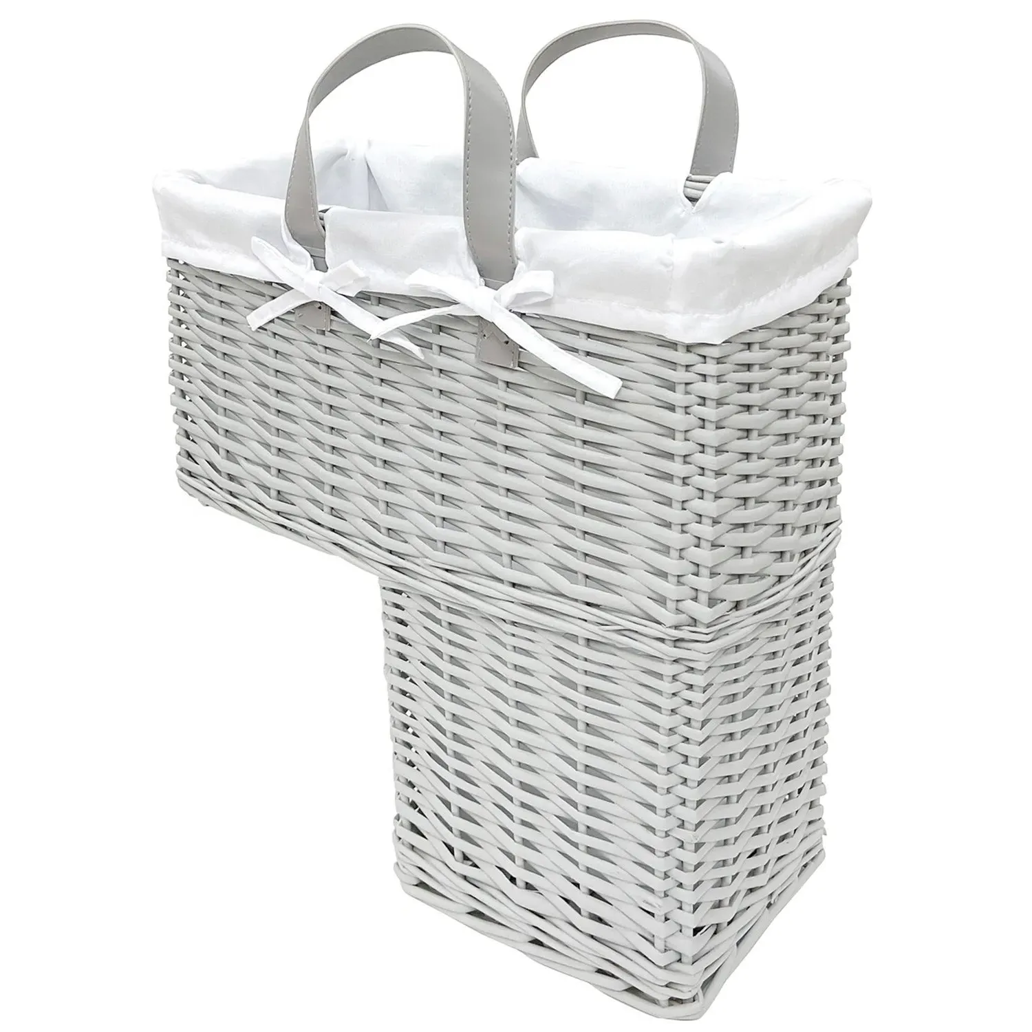Wicker Style Stair Basket with Handle - Grey image