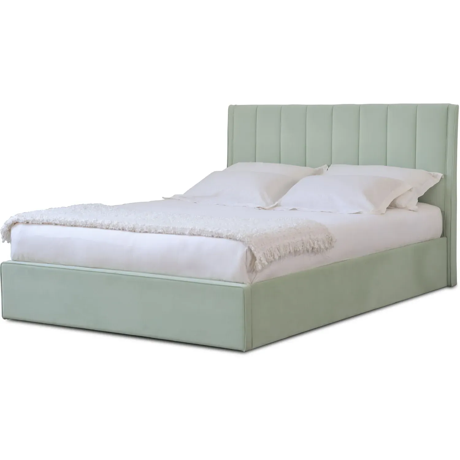 Willow Double Ottoman Bed with Storage - Green, Velvet