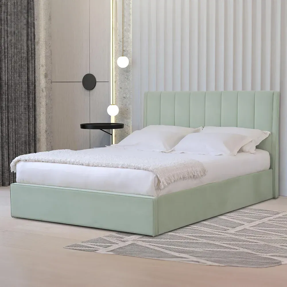 Willow Double Ottoman Bed with Storage - Green, Velvet image