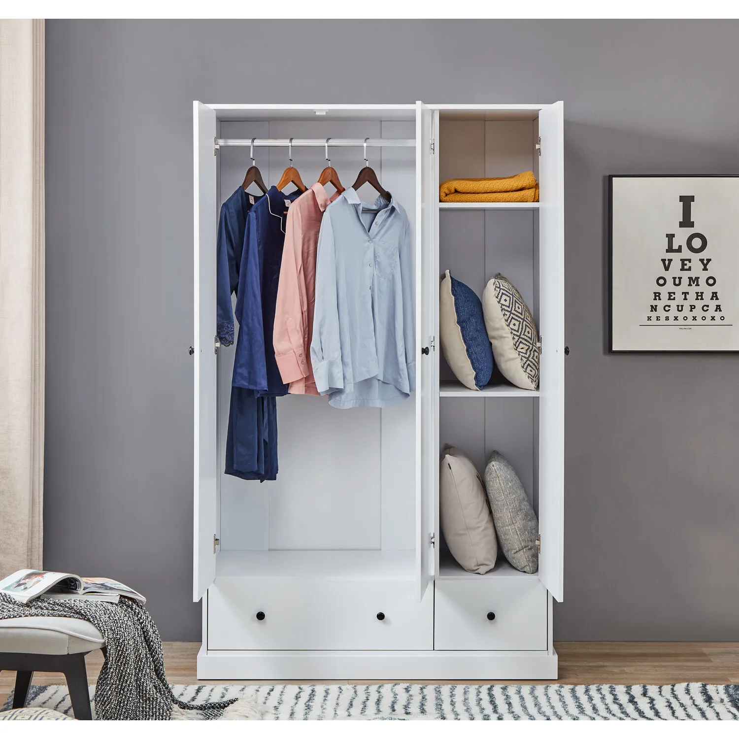 Windsor 3-Door Wardrobe with Drawers - White