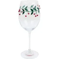 Wine Glass with Mistletoe Decoration - Clear