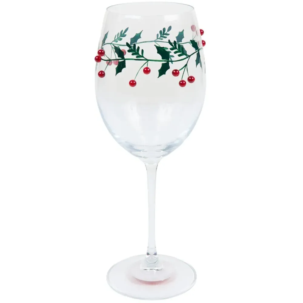 Wine Glass with Mistletoe Decoration - Clear