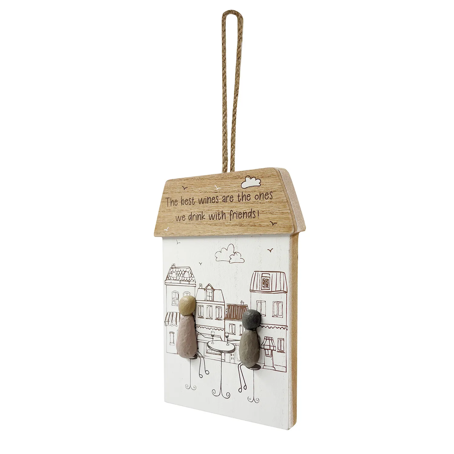 Wine with Friends Wood Effect Plaque - Brown, White