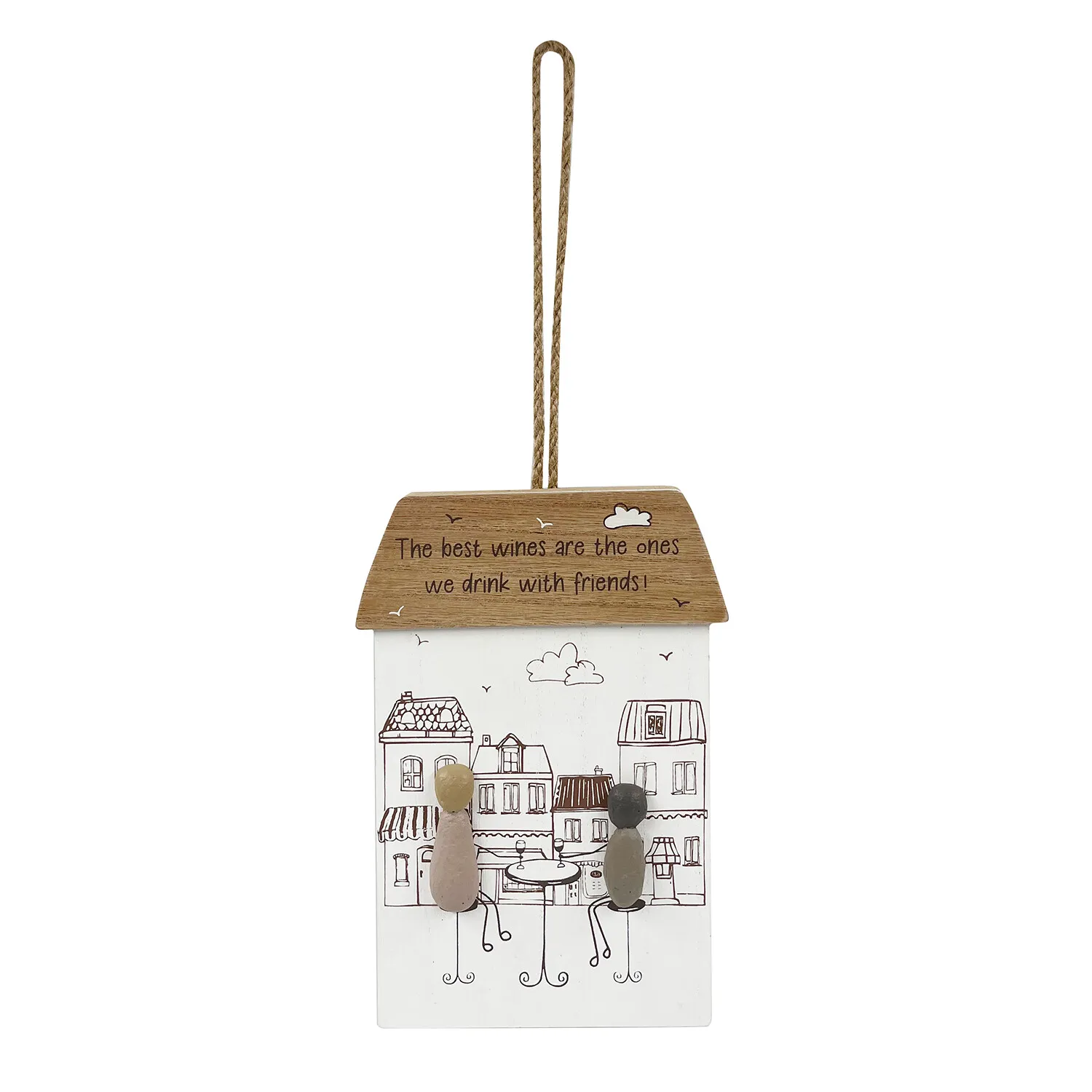 Wine with Friends Wood Effect Plaque - Brown, White image