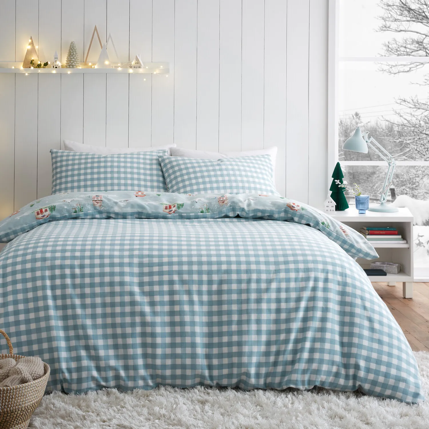 Winter Houses Double Duvet Set - Blue, Cotton