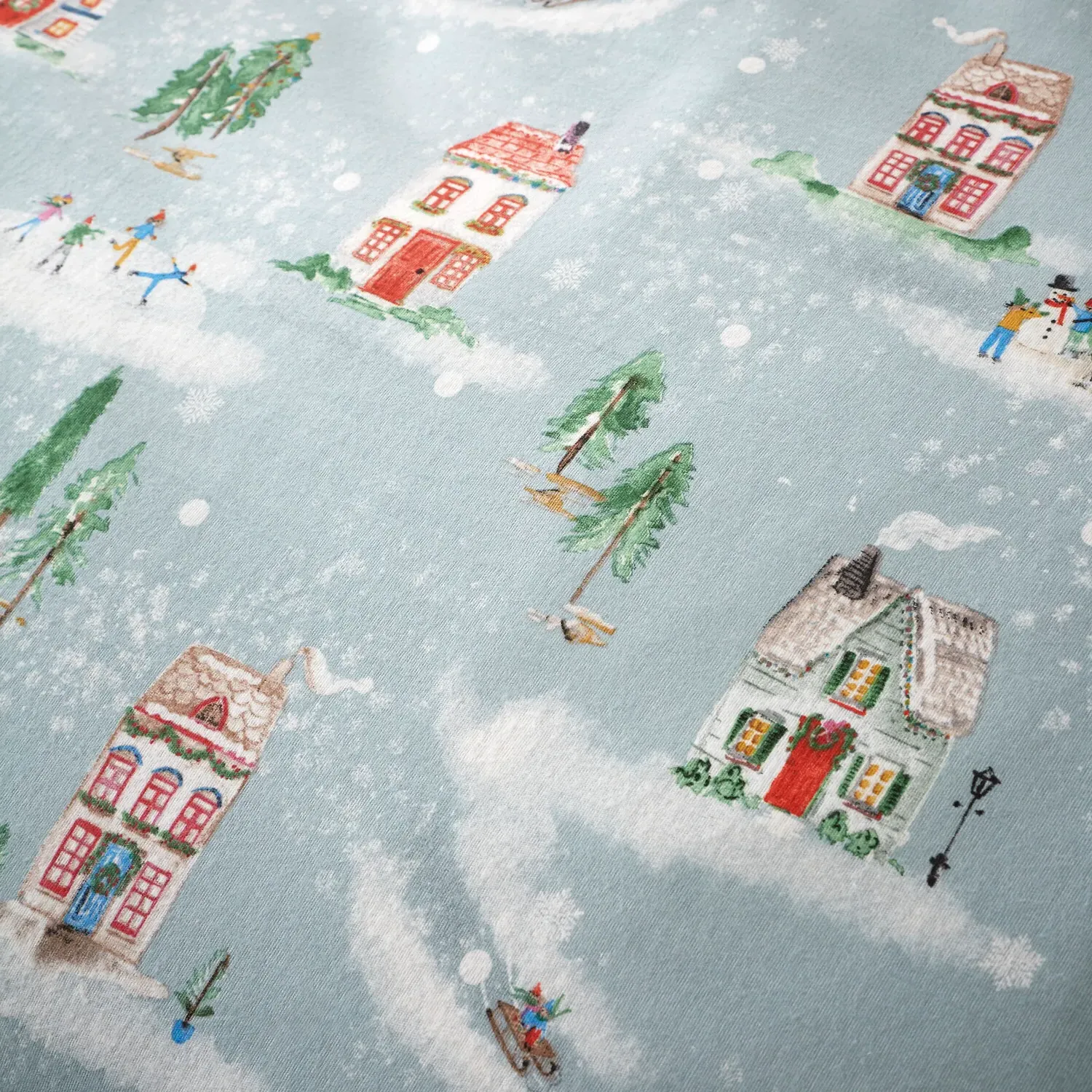Winter Houses Double Duvet Set - Blue, Cotton