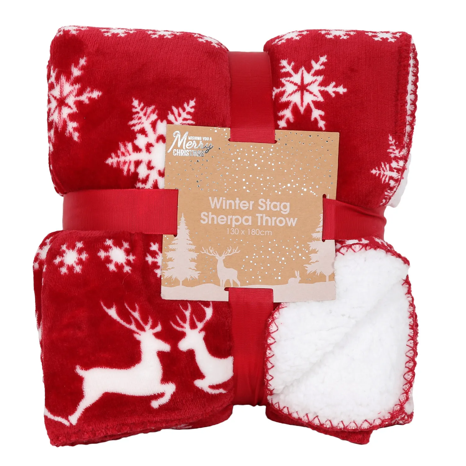 Winter Stag Sherpa Throw - Red