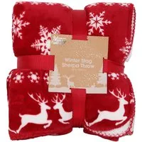 Winter Stag Sherpa Throw - Red