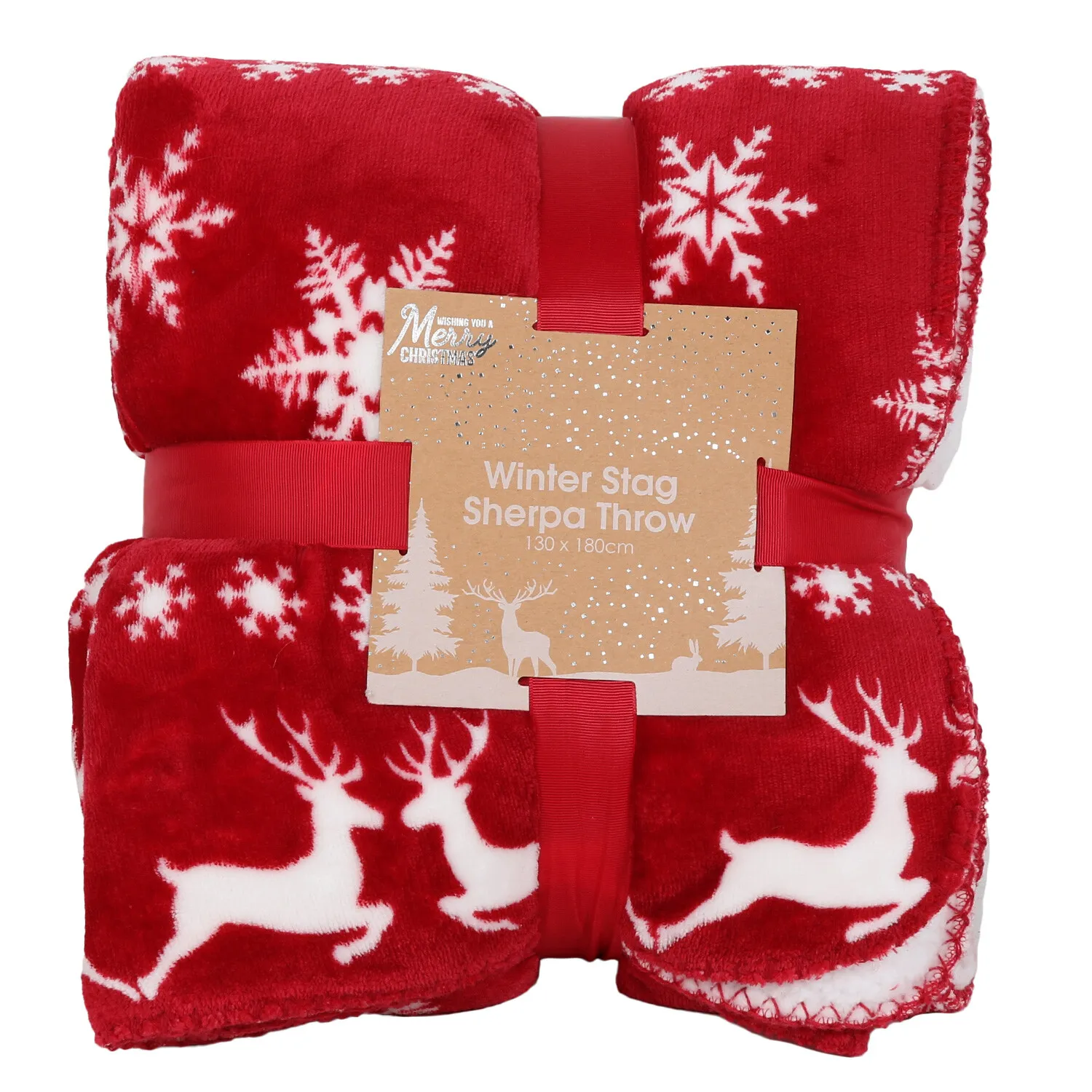 Winter Stag Sherpa Throw - Red image