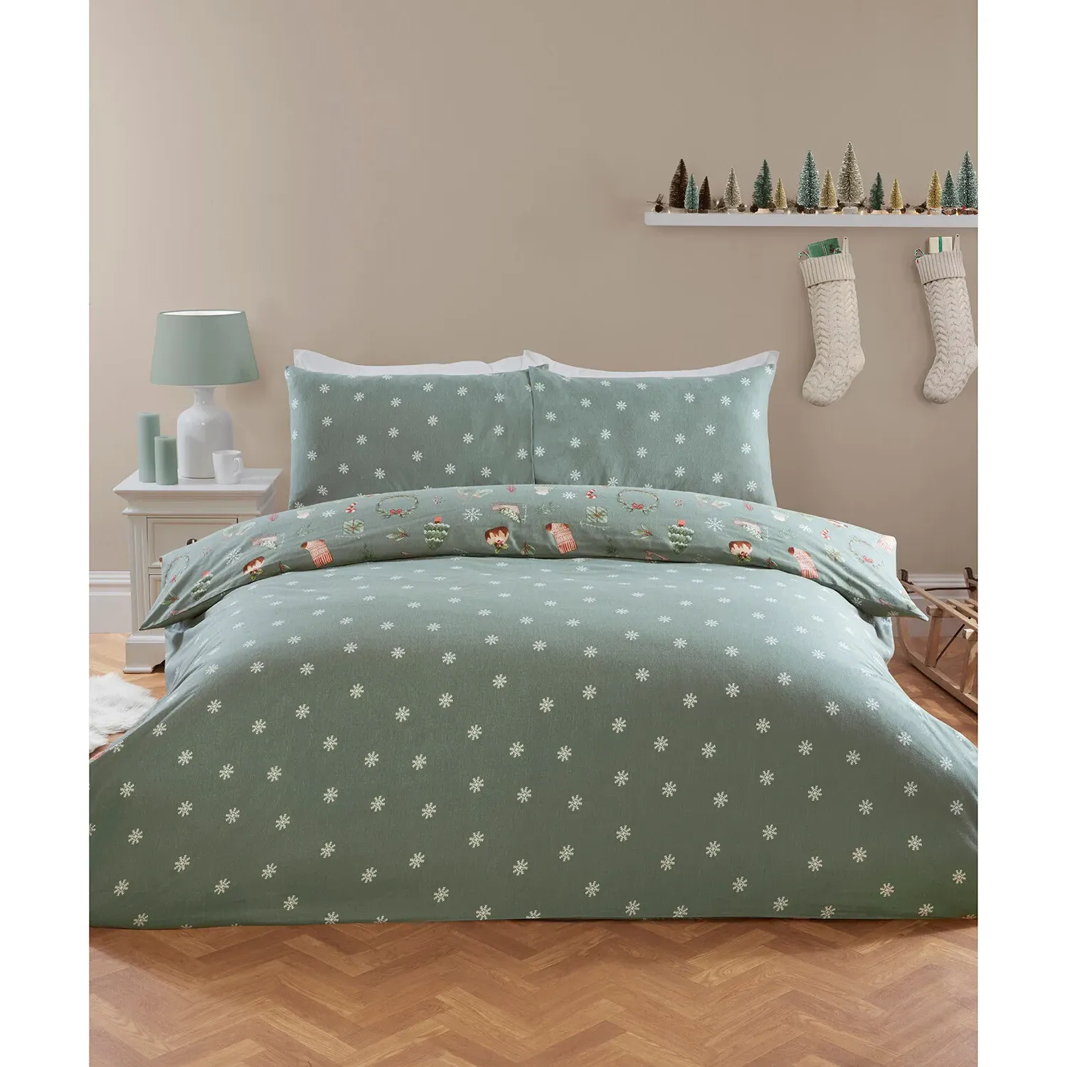 Winter Warmers Double Duvet Cover Set - Green, Cotton