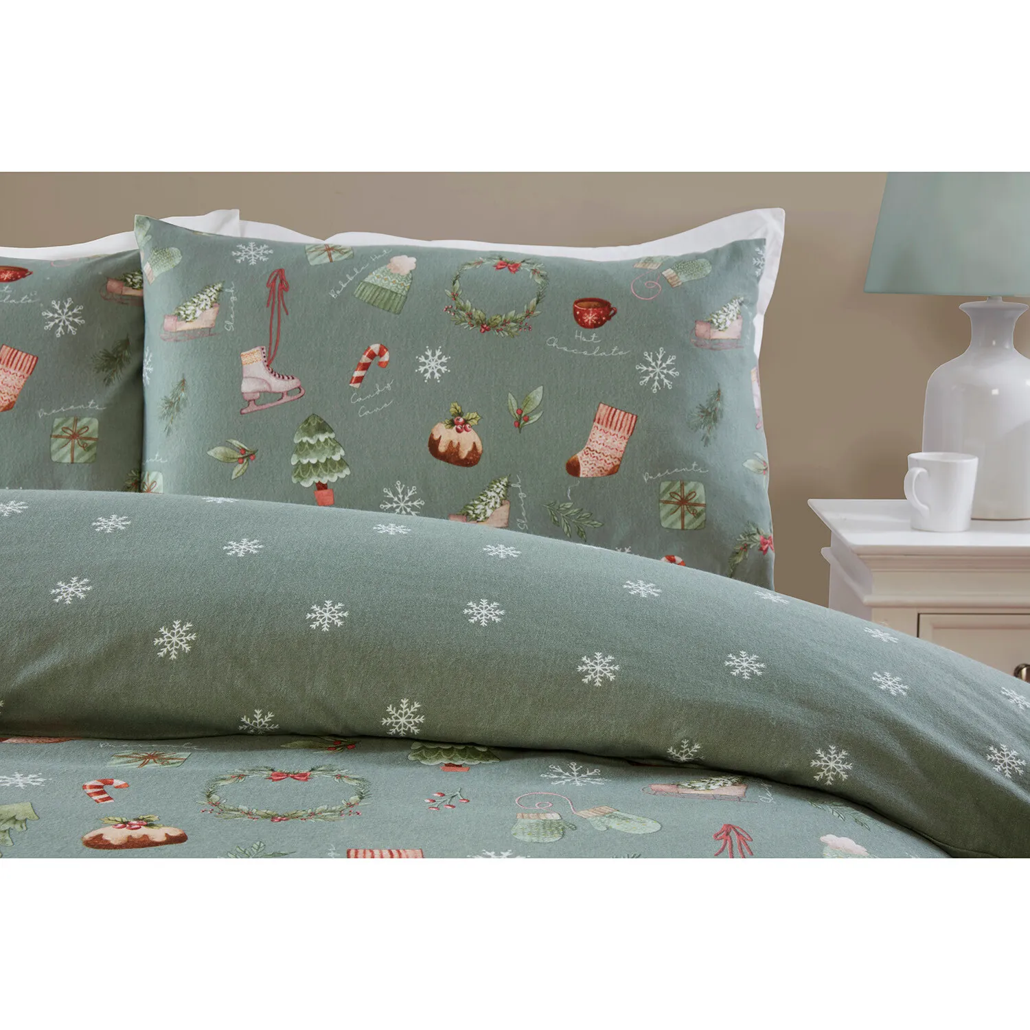 Winter Warmers Double Duvet Cover Set - Green, Cotton