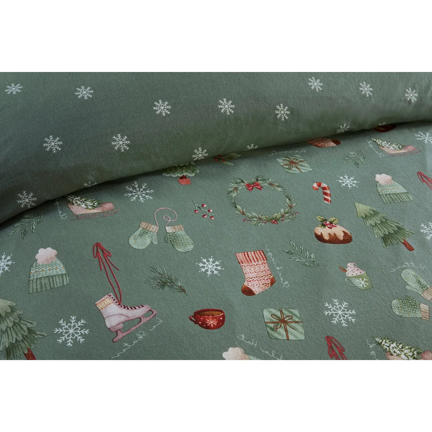 Winter Warmers King Size Duvet Cover Set - Green, Cotton