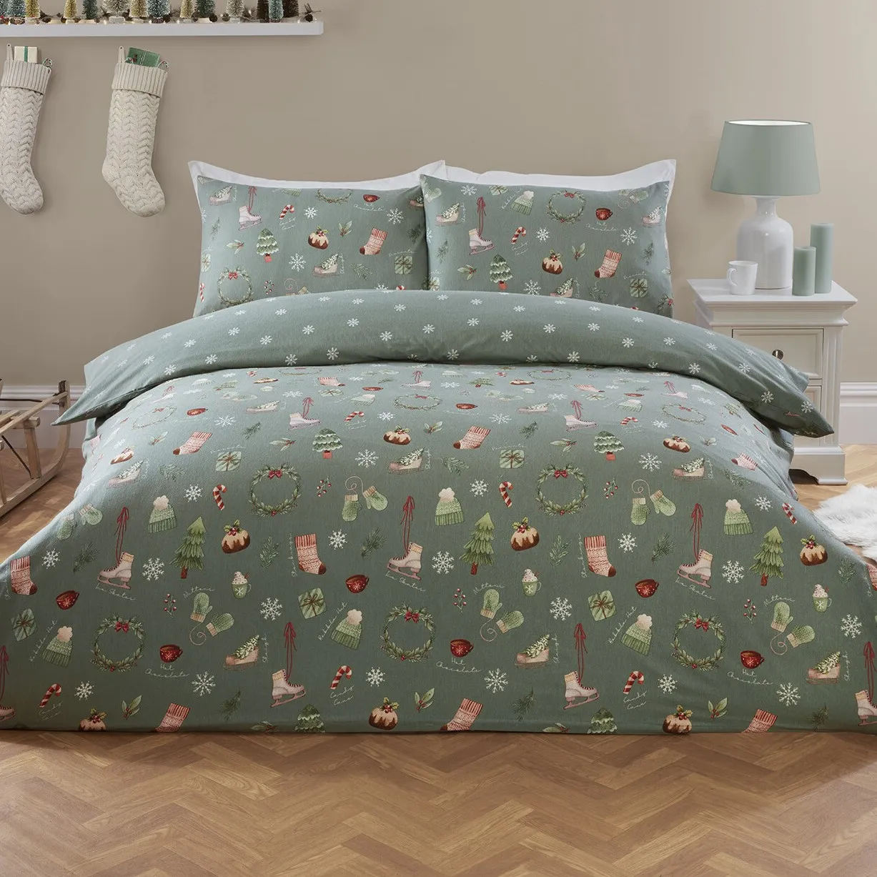 Winter Warmers Super King Duvet Cover Set - Green, Cotton