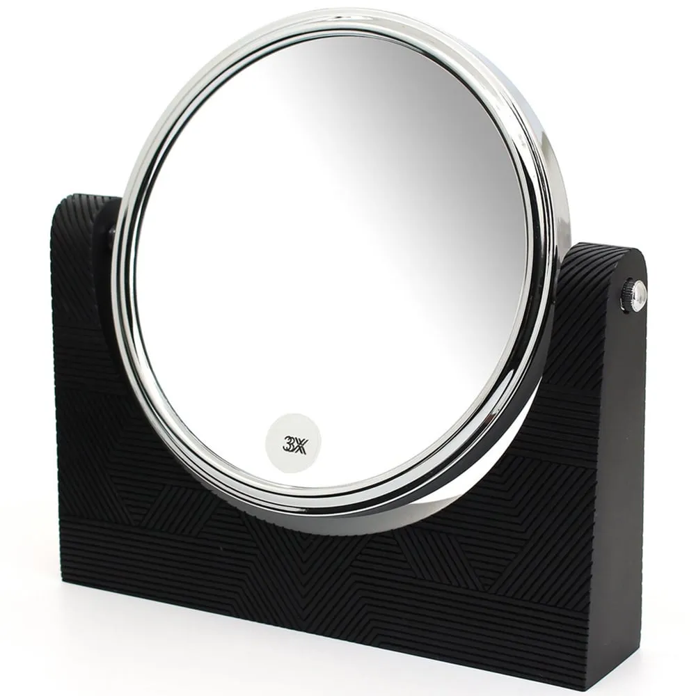 Wood Geo Double-Sided Mirror with Magnification - Black image
