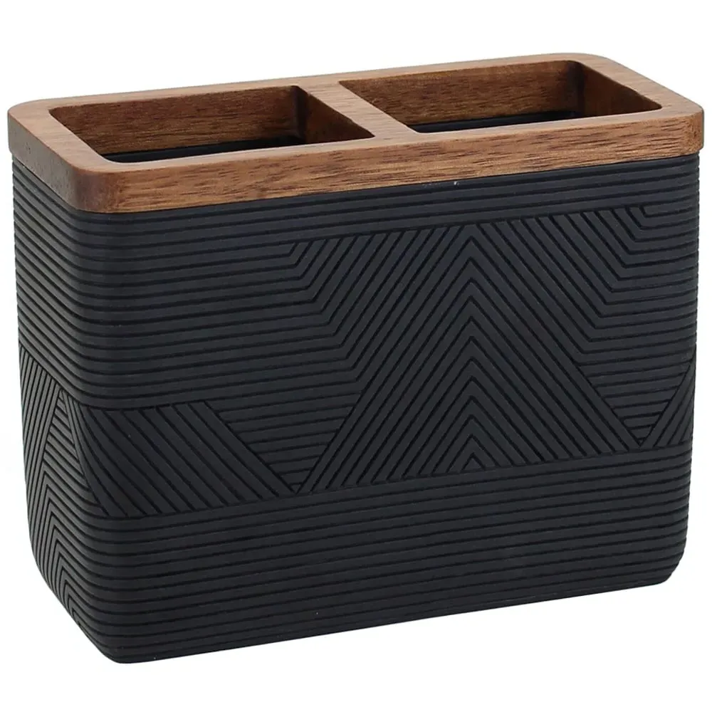 Wood Geo Toothbrush Holder - Black image