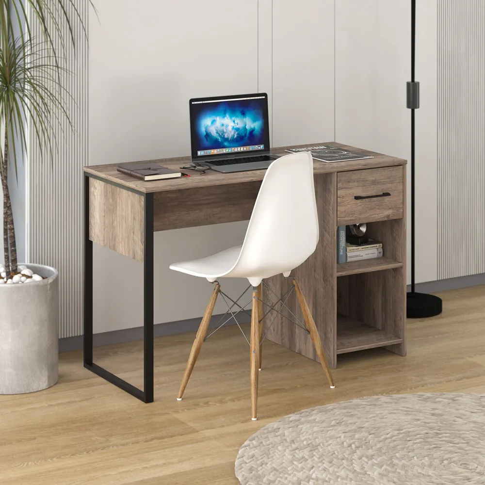 Wood & Metal Desk with Storage - Brown